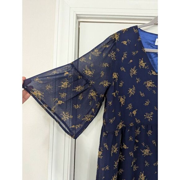 Park and Fifth Rennie Midi Dress women's size Large navy blue chiffon vneck - Picture 4 of 7